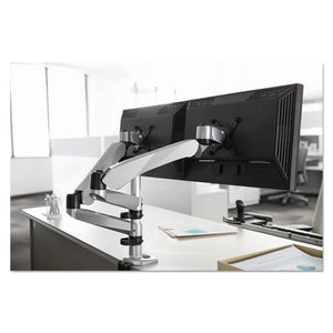 3M™ wholesale. 3M™ Easy-adjust Desk Dual Arm Mount For 27" Monitors, 360 Deg Rotation, +90--15 Deg Tilt, 360 Deg Pan, Silver, Supports 20 Lb. HSD Wholesale: Janitorial Supplies, Breakroom Supplies, Office Supplies.