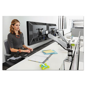 3M™ wholesale. 3M™ Easy-adjust Desk Dual Arm Mount For 27" Monitors, 360 Deg Rotation, +90--15 Deg Tilt, 360 Deg Pan, Silver, Supports 20 Lb. HSD Wholesale: Janitorial Supplies, Breakroom Supplies, Office Supplies.