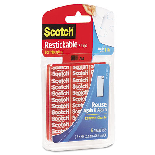 Scotch® wholesale. Scotch™ Restickable Mounting Tabs, 1" X 3", Clear, 6-pack. HSD Wholesale: Janitorial Supplies, Breakroom Supplies, Office Supplies.