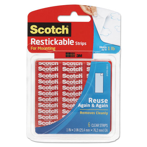 Scotch® wholesale. Scotch™ Restickable Mounting Tabs, 1" X 3", Clear, 6-pack. HSD Wholesale: Janitorial Supplies, Breakroom Supplies, Office Supplies.
