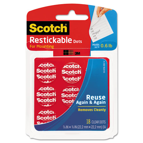 Scotch® wholesale. Scotch™ Restickable Mounting Tabs, 7-8 X 7-8, Clear, 18-pack. HSD Wholesale: Janitorial Supplies, Breakroom Supplies, Office Supplies.