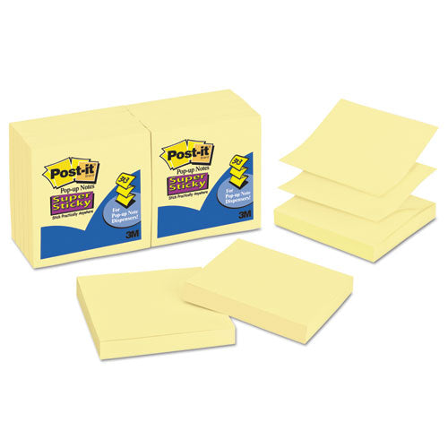 Post-it® Pop-up Notes Super Sticky wholesale. Pop-up 3 X 3 Note Refill, Canary Yellow, 90 Notes-pad, 12 Pads-pack. HSD Wholesale: Janitorial Supplies, Breakroom Supplies, Office Supplies.