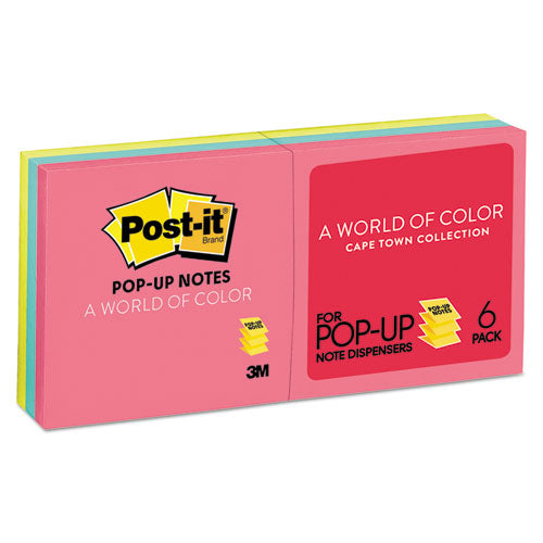 Post-it® Pop-up Notes wholesale. Original Pop-up Refill, 3 X 3, Assorted Cape Town Colors, 100-sheet, 6-pack. HSD Wholesale: Janitorial Supplies, Breakroom Supplies, Office Supplies.