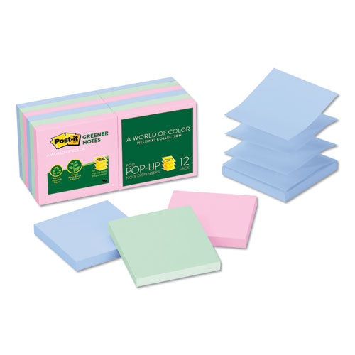 Post-it® Greener Notes wholesale. Recycled Pop-up Notes, 3 X 3, Assorted Helsinki Colors, 100-sheet, 12-pack. HSD Wholesale: Janitorial Supplies, Breakroom Supplies, Office Supplies.