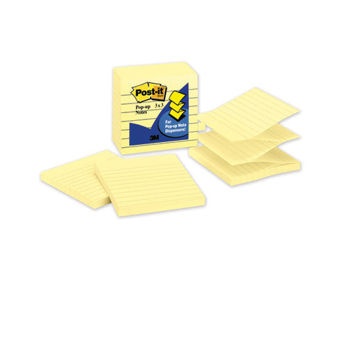 Post-it® Pop-up Notes wholesale. Original Canary Yellow Pop-up Refill, Lined, 3 X 3, 100-sheet, 6-pack. HSD Wholesale: Janitorial Supplies, Breakroom Supplies, Office Supplies.