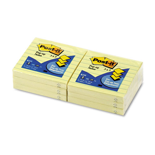 Post-it® Pop-up Notes wholesale. Original Canary Yellow Pop-up Refill, Lined, 3 X 3, 100-sheet, 6-pack. HSD Wholesale: Janitorial Supplies, Breakroom Supplies, Office Supplies.