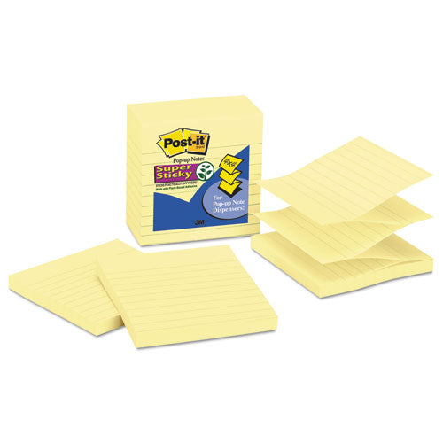 Post-it® Pop-up Notes Super Sticky wholesale. Pop-up Notes Refill, Lined, 4 X 4, Canary Yellow, 90-sheet, 5-pack. HSD Wholesale: Janitorial Supplies, Breakroom Supplies, Office Supplies.