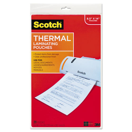 Scotch™ wholesale. Scotch Laminating Pouches, 3 Mil, 8.5" X 14", Gloss Clear, 20-pack. HSD Wholesale: Janitorial Supplies, Breakroom Supplies, Office Supplies.