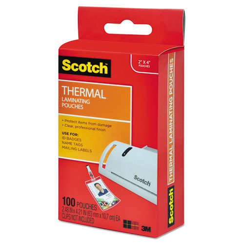 Scotch™ wholesale. Scotch Laminating Pouches, 5 Mil, 2.25" X 4.25", Gloss Clear, 100-pack. HSD Wholesale: Janitorial Supplies, Breakroom Supplies, Office Supplies.