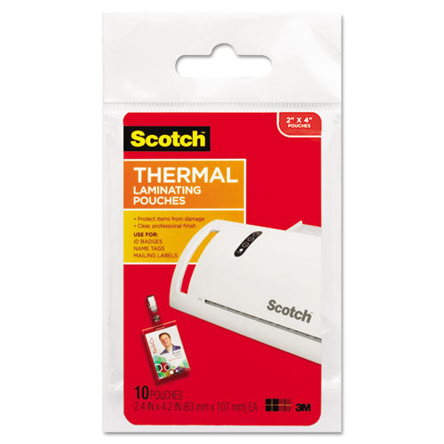 Scotch™ wholesale. Scotch Laminating Pouches, 5 Mil, 2.25" X 4.25", Gloss Clear, 10-pack. HSD Wholesale: Janitorial Supplies, Breakroom Supplies, Office Supplies.