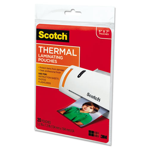Scotch™ wholesale. Scotch Laminating Pouches, 5 Mil, 5" X 7", Gloss Clear, 20-pack. HSD Wholesale: Janitorial Supplies, Breakroom Supplies, Office Supplies.