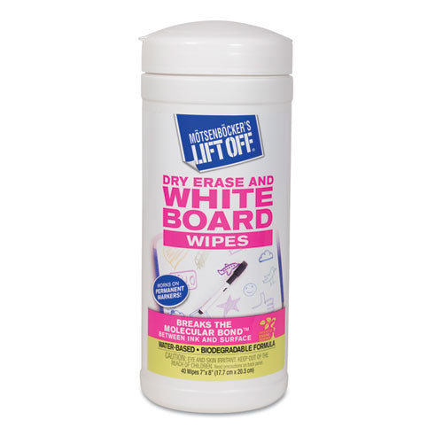 Motsenbocker's Lift-Off® wholesale. Dry Erase Cleaner Wipes, 7 X 12, 40-canister. HSD Wholesale: Janitorial Supplies, Breakroom Supplies, Office Supplies.