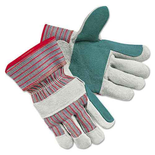 MCR™ Safety wholesale. Men's Economy Leather Palm Gloves, White-red, Large, 12 Pairs. HSD Wholesale: Janitorial Supplies, Breakroom Supplies, Office Supplies.