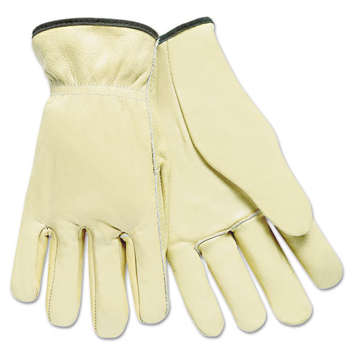 MCR™ Safety wholesale. Full Leather Cow Grain Driver Gloves, Tan, Large, 12 Pairs. HSD Wholesale: Janitorial Supplies, Breakroom Supplies, Office Supplies.