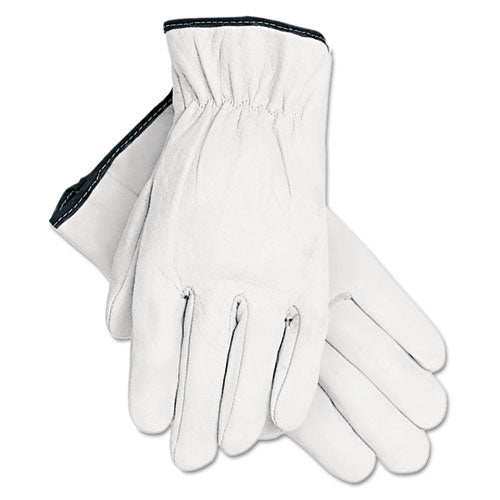 MCR™ Safety wholesale. Grain Goatskin Driver Gloves, White, Large, 12 Pairs. HSD Wholesale: Janitorial Supplies, Breakroom Supplies, Office Supplies.