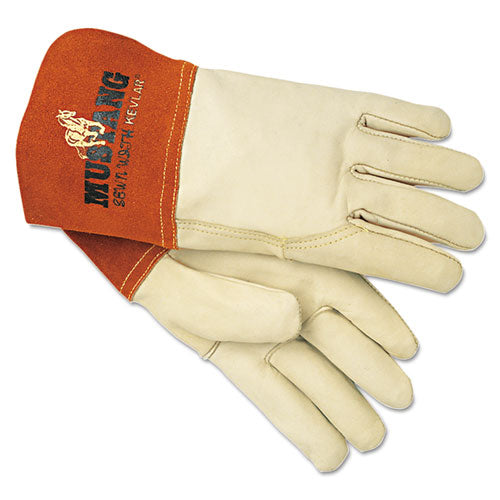 MCR™ Safety wholesale. Mustang Mig-tig Leather Welding Gloves, White-russet, Large, 12 Pairs. HSD Wholesale: Janitorial Supplies, Breakroom Supplies, Office Supplies.