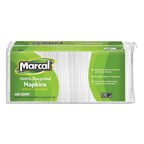 Marcal® wholesale. Marcal 100% Recycled Lunch Napkins, 1-ply, 11.4 X 12.5, White, 400-pack. HSD Wholesale: Janitorial Supplies, Breakroom Supplies, Office Supplies.