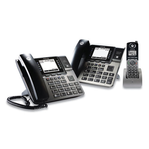 Motorola wholesale. 1-4 Line Wireless Phone System Bundle, With 1 Deskphone, 1 Cordless Handset. HSD Wholesale: Janitorial Supplies, Breakroom Supplies, Office Supplies.