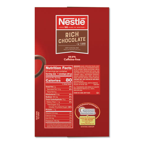 Nestlé® wholesale. Hot Cocoa Mix, Rich Chocolate, 0.71 Oz Packets, 50-box, 6 Box-carton. HSD Wholesale: Janitorial Supplies, Breakroom Supplies, Office Supplies.