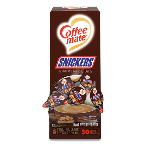 Coffee mate® wholesale. Liquid Coffee Creamer, Snickers, 0.38 Oz Mini Cups, 50 Cups-box. HSD Wholesale: Janitorial Supplies, Breakroom Supplies, Office Supplies.