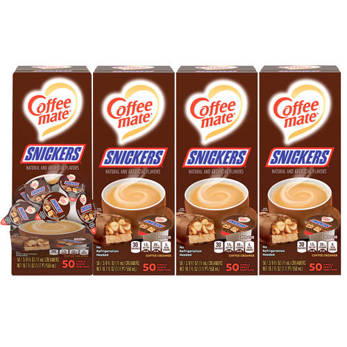 Coffee mate® wholesale. Liquid Coffee Creamer, Snickers, 0.38 Oz Mini Cups, 200 Cups-carton. HSD Wholesale: Janitorial Supplies, Breakroom Supplies, Office Supplies.