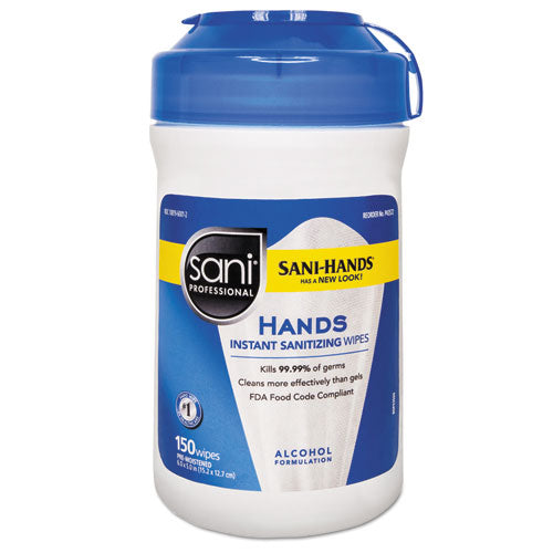 Sani Professional® wholesale. Sani Hands Instant Sanitizing Wipes, 6 X 5, White, 150-canister, 12-ct. HSD Wholesale: Janitorial Supplies, Breakroom Supplies, Office Supplies.