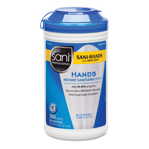 Sani Professional® wholesale. Sani Hands Instant Sanitizing Wipes, 7 1-2 X 5, 300-canister. HSD Wholesale: Janitorial Supplies, Breakroom Supplies, Office Supplies.