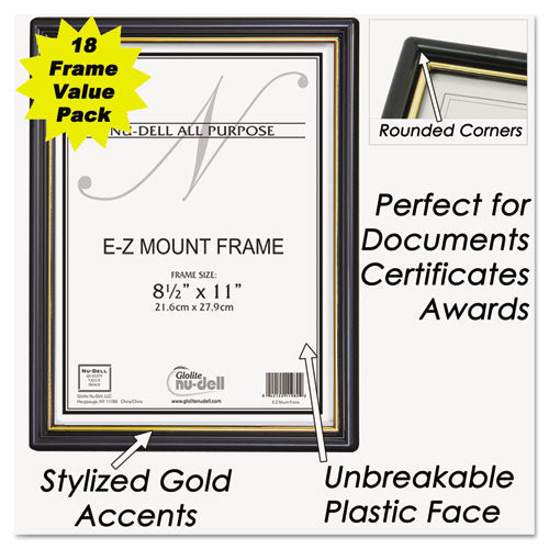 NuDell™ wholesale. Ez Mount Document Frame With Trim Accent And Plastic Face, Plastic, 8.5 X 11 Insert, Black-gold, 18-carton. HSD Wholesale: Janitorial Supplies, Breakroom Supplies, Office Supplies.