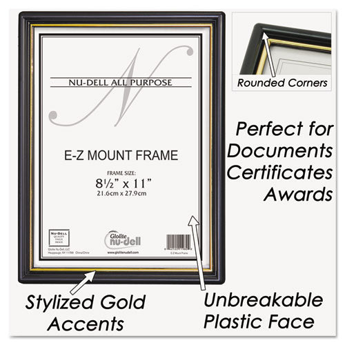 NuDell™ wholesale. Ez Mount Document Frame With Trim Accent And Plastic Face, Plastic, 8.5 X 11 Insert, Black-gold. HSD Wholesale: Janitorial Supplies, Breakroom Supplies, Office Supplies.