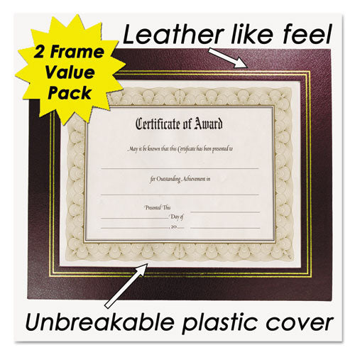 NuDell™ wholesale. Leatherette Document Frame, 8-1-2 X 11, Burgundy, Pack Of Two. HSD Wholesale: Janitorial Supplies, Breakroom Supplies, Office Supplies.
