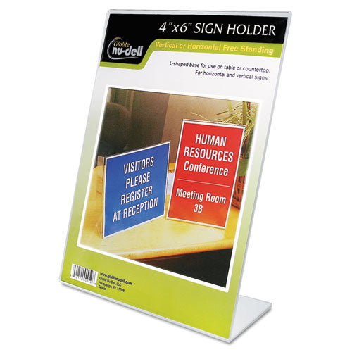 NuDell™ wholesale. Clear Plastic Sign Holder, Desktop, 4 X 6. HSD Wholesale: Janitorial Supplies, Breakroom Supplies, Office Supplies.