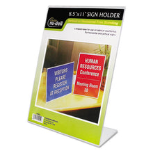 Load image into Gallery viewer, NuDell™ wholesale. Clear Plastic Sign Holder, Stand-up, Slanted, 8 1-2 X 11. HSD Wholesale: Janitorial Supplies, Breakroom Supplies, Office Supplies.