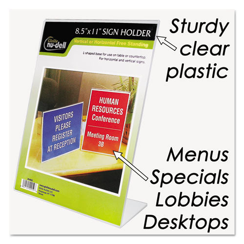 NuDell™ wholesale. Clear Plastic Sign Holder, Stand-up, Slanted, 8 1-2 X 11. HSD Wholesale: Janitorial Supplies, Breakroom Supplies, Office Supplies.