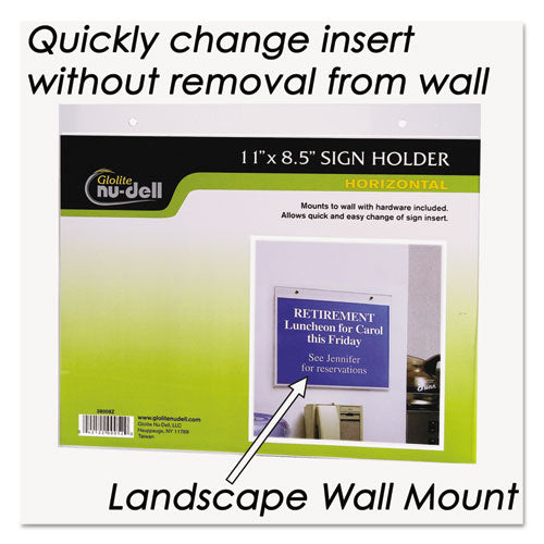NuDell™ wholesale. Clear Plastic Sign Holder, Wall Mount, 11 X 8 1-2. HSD Wholesale: Janitorial Supplies, Breakroom Supplies, Office Supplies.