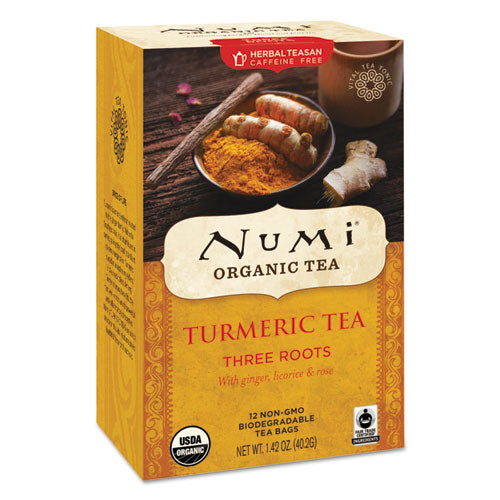 Numi® wholesale. Turmeric Tea, Three Roots, 1.42 Oz Bag, 12-box. HSD Wholesale: Janitorial Supplies, Breakroom Supplies, Office Supplies.