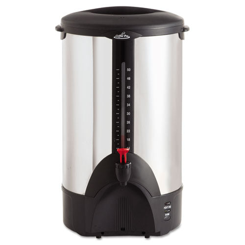 Coffee Pro wholesale. 50-cup Percolating Urn, Stainless Steel. HSD Wholesale: Janitorial Supplies, Breakroom Supplies, Office Supplies.