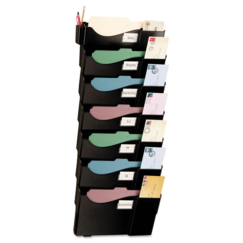 Officemate wholesale. Grande Central Wall Filing System, Seven Pockets, 16 5-8 X 4 3-4 X 38 1-4, Black. HSD Wholesale: Janitorial Supplies, Breakroom Supplies, Office Supplies.