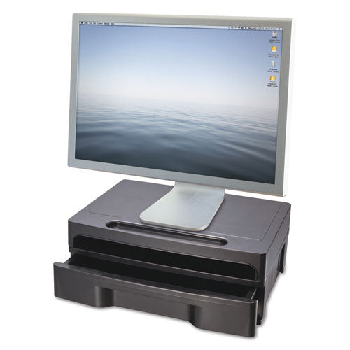 Officemate wholesale. Monitor Stand With Drawer, 13.13" X 9.88" X 5", Black, Supports 40 Lbs. HSD Wholesale: Janitorial Supplies, Breakroom Supplies, Office Supplies.