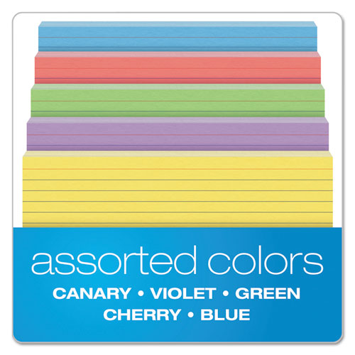 Oxford™ wholesale. Ruled Index Cards, 5 X 8, Blue-violet-canary-green-cherry, 100-pack. HSD Wholesale: Janitorial Supplies, Breakroom Supplies, Office Supplies.