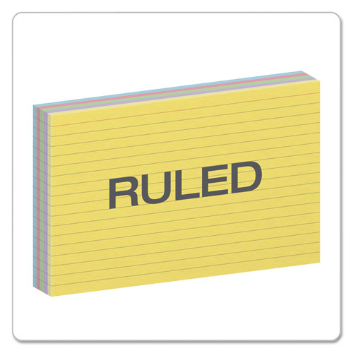 Oxford™ wholesale. Ruled Index Cards, 5 X 8, Blue-violet-canary-green-cherry, 100-pack. HSD Wholesale: Janitorial Supplies, Breakroom Supplies, Office Supplies.