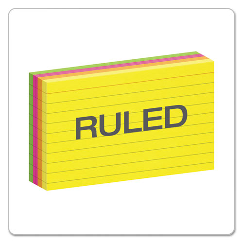 Oxford™ wholesale. Ruled Index Cards, 3 X 5, Glow Green-yellow, Orange-pink, 100-pack. HSD Wholesale: Janitorial Supplies, Breakroom Supplies, Office Supplies.