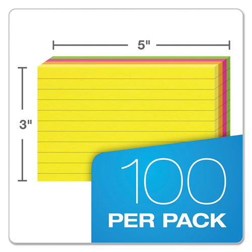 Oxford™ wholesale. Ruled Index Cards, 3 X 5, Glow Green-yellow, Orange-pink, 100-pack. HSD Wholesale: Janitorial Supplies, Breakroom Supplies, Office Supplies.