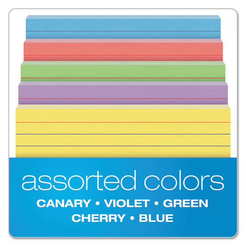 Oxford™ wholesale. Ruled Index Cards, 3 X 5, Blue-violet-canary-green-cherry, 100-pack. HSD Wholesale: Janitorial Supplies, Breakroom Supplies, Office Supplies.