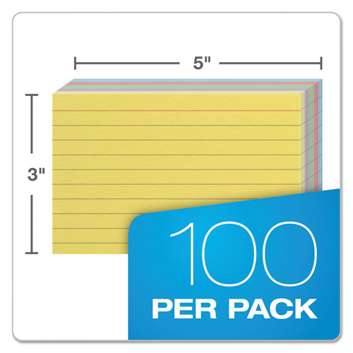 Oxford™ wholesale. Ruled Index Cards, 3 X 5, Blue-violet-canary-green-cherry, 100-pack. HSD Wholesale: Janitorial Supplies, Breakroom Supplies, Office Supplies.