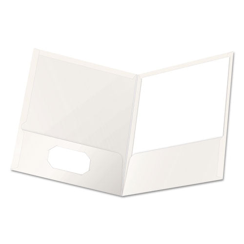 Oxford™ wholesale. High Gloss Laminated Paperboard Folder, 100-sheet Capacity, White, 25-box. HSD Wholesale: Janitorial Supplies, Breakroom Supplies, Office Supplies.
