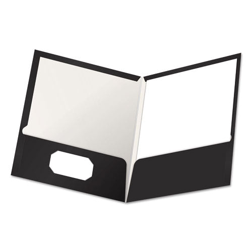 Oxford™ wholesale. High Gloss Laminated Paperboard Folder, 100-sheet Capacity, Black, 25-box. HSD Wholesale: Janitorial Supplies, Breakroom Supplies, Office Supplies.