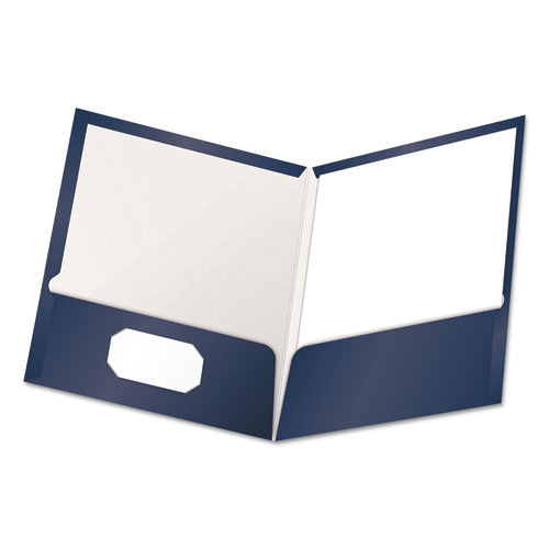 Oxford™ wholesale. High Gloss Laminated Paperboard Folder, 100-sheet Capacity, Navy, 25-box. HSD Wholesale: Janitorial Supplies, Breakroom Supplies, Office Supplies.