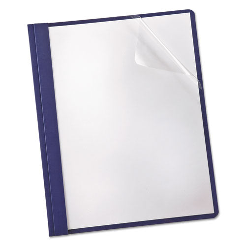 Oxford™ wholesale. Linen Finish Clear Front Report Cover, 3 Fasteners, Letter, Navy, 25-box. HSD Wholesale: Janitorial Supplies, Breakroom Supplies, Office Supplies.