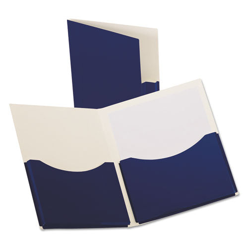Oxford™ wholesale. Double Stuff Gusseted 2-pocket Laminated Paper Folder, 200-sheet Capacity, Navy. HSD Wholesale: Janitorial Supplies, Breakroom Supplies, Office Supplies.