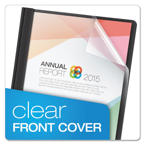 Oxford™ wholesale. Clear Front Report Cover, 3 Fasteners, Letter, 1-2" Capacity, Black, 25-box. HSD Wholesale: Janitorial Supplies, Breakroom Supplies, Office Supplies.